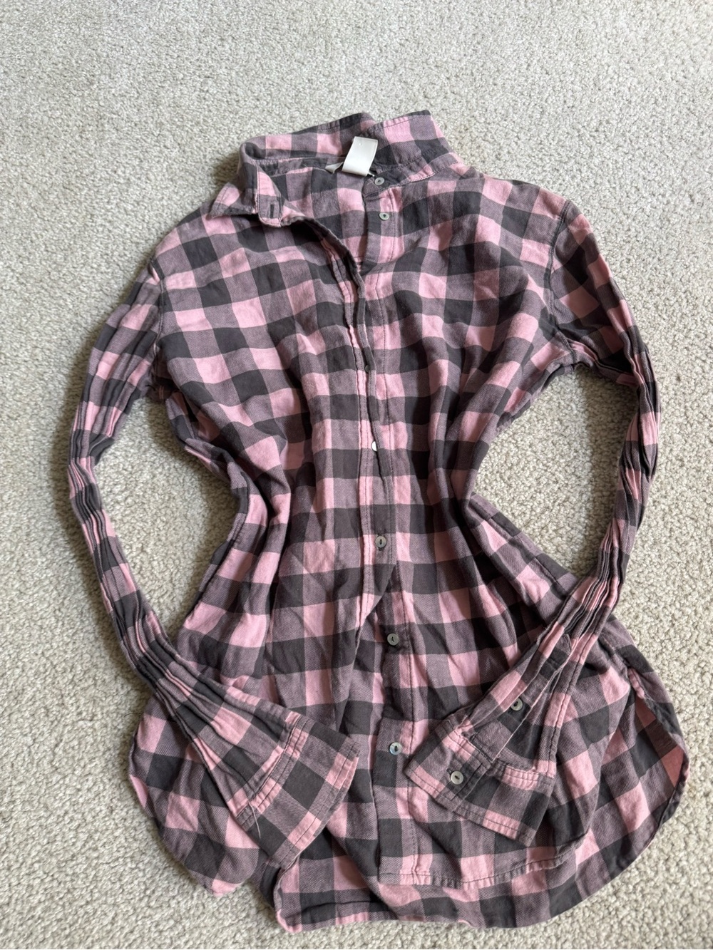 H&M Pink and Gray Plaid Button-Down Shirt y2k